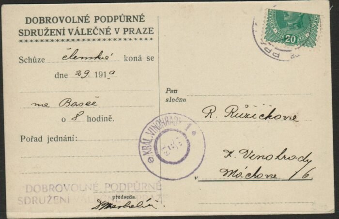 20 heller Austria 1917 stamp bisected to pay 10 heller rate post card Praha 12 II 1919 F/VF
