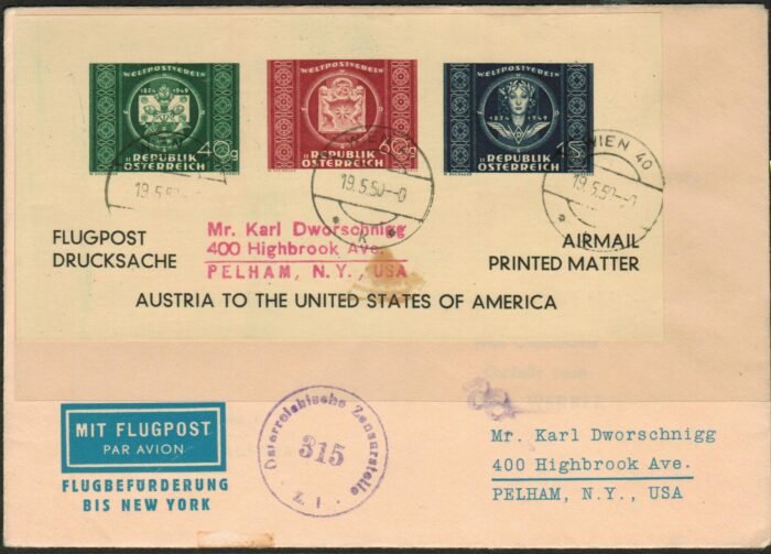 Austria ANK 955-7A on censored air mail cover cover VF