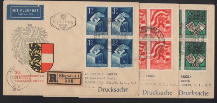 Austria MI 952-4 2 FDC each with a block of 4 F/VF