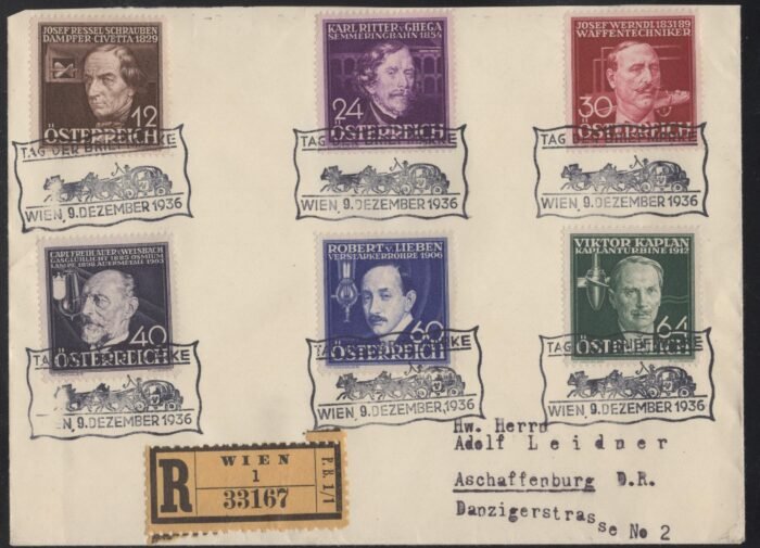 Austria MI 632-7 registered letter with special cancels VF