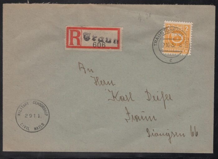 Austria MI 736 registered censored cover VF
