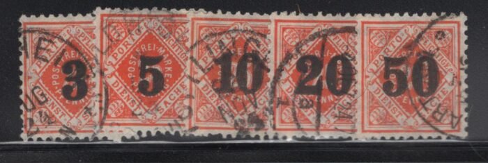 Wurttemberg Scott#: O89-93 Michel#: U F/VF