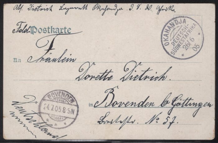 German Southwest Africa picture post card Feldpost use "Okahandja" U VF