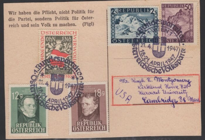 Austria Fotocard with special Volkspar 1947 cancels VF