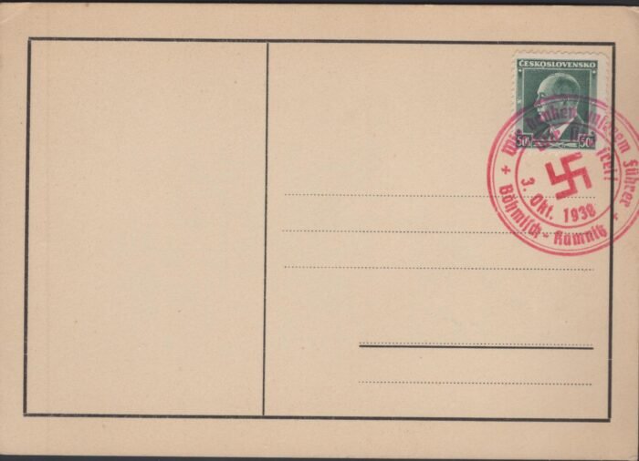 Sudetenland unaddressed post card with Nazi 1938 special cancel VF