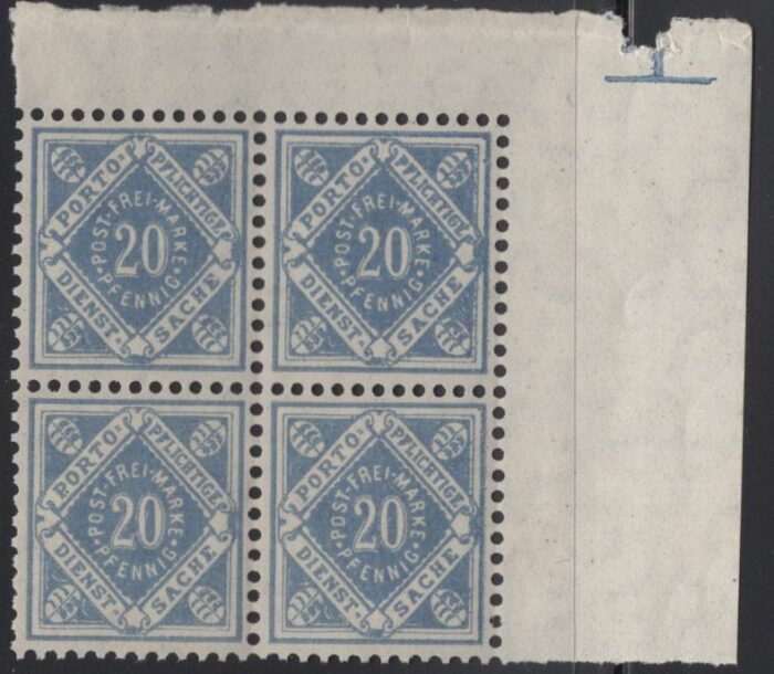 Wurttemberg Scott#: O21 Michel 116b ** F/VF block of 4