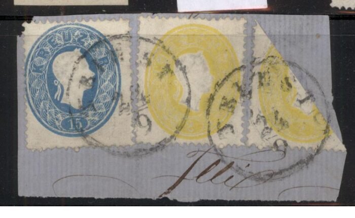 Austria: Scott#: 12,16 var Michel#: U F/VF on piece - mi 18 bisected