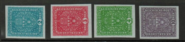 Austria: Scott#: 164-7 var Michel#:204U - 207 U* no gum as issued ct 500 Euro