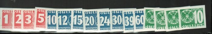 Austria     Scott#: J159-74 Michel#: MI P159 U - 174 U ** VF horizontal imperforate pairs cat 450 Euro