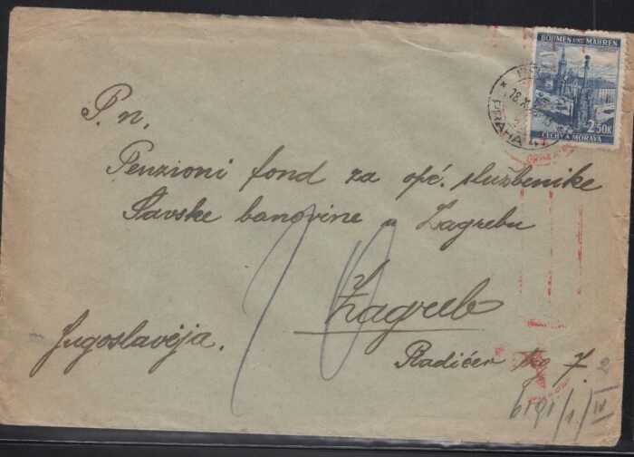 Bohemia registered cover Mi 32 large cover with censor markings on front and back Fine