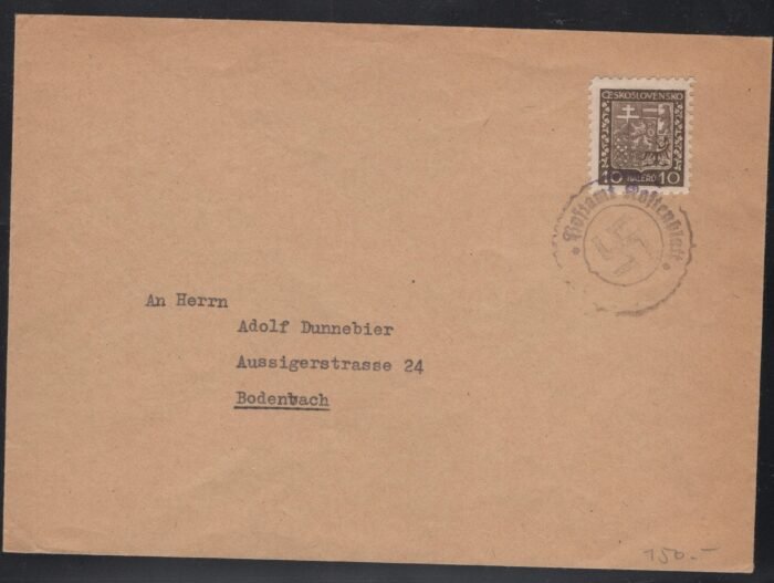 Sudetenland - Czech 278 cover with provisional cancelRostampt VF