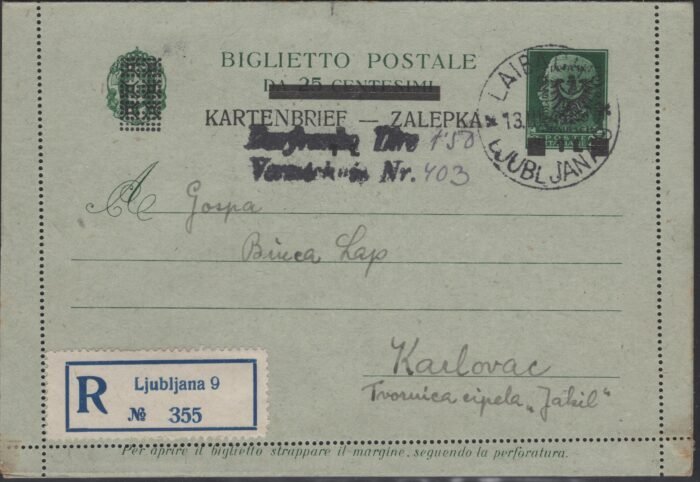 Laibach letter card postally used VF 13 11 43