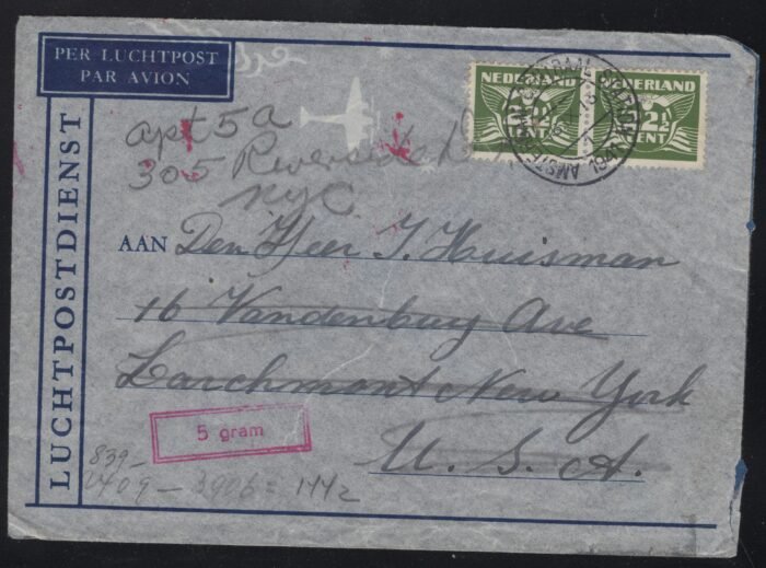 Netherland air mail ketter with Nazi censor markings on front and back VG