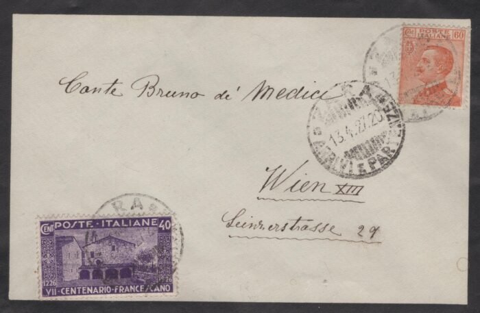 Italian stamps posted in Zara 13 4 27 VF