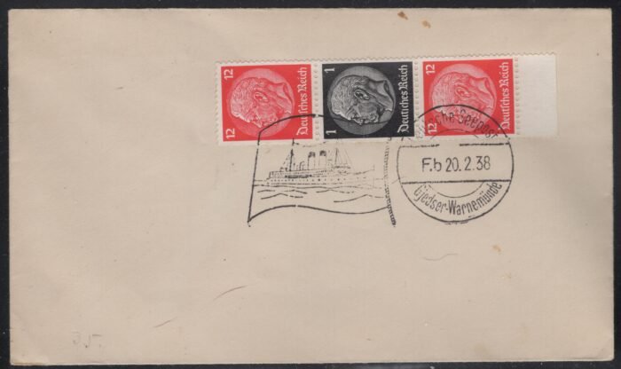 Deutsches Reich MI S168 unaddressed cover with naval special cancel F.b. 20 2 38F/VF