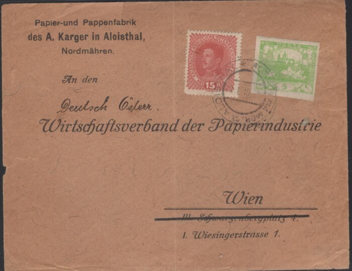 Cazechoslovakia forerunner on cover face with Austrian postage and Czech early issue mixed fanking G/VG