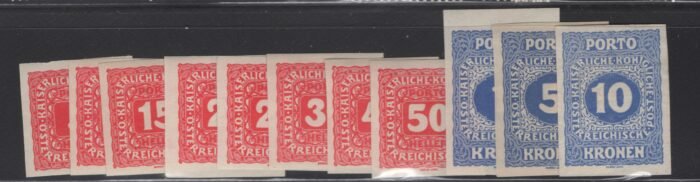 Austria Scott#: J49-59 var Michel#: P47U - 57 U * HR F/vf