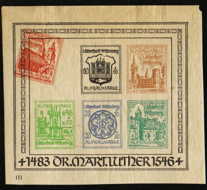 Germany Post WWII Locals Wittenburg-Lutherstadt Michel# Block I var - first stamp printed askew- * VG nick at top right crnr