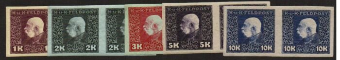 Austria   Scott#: M43-4, M48 Michel#: 43U-44U, 46U-48U ** horz imperforate pairs VF