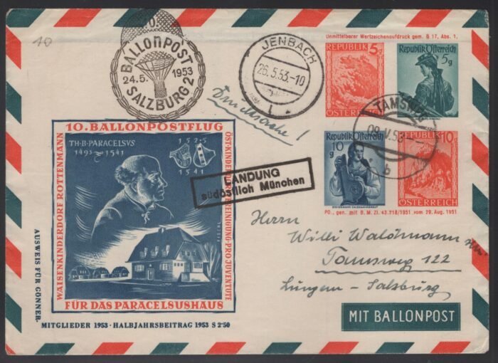 ANK Balloon Post 14C SALZBURG 29 10 1055 cover  VF