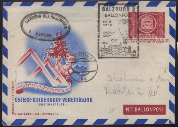 ANK Balloon Post 5a SALZBURG 2  22 X 1950 cover F/VF