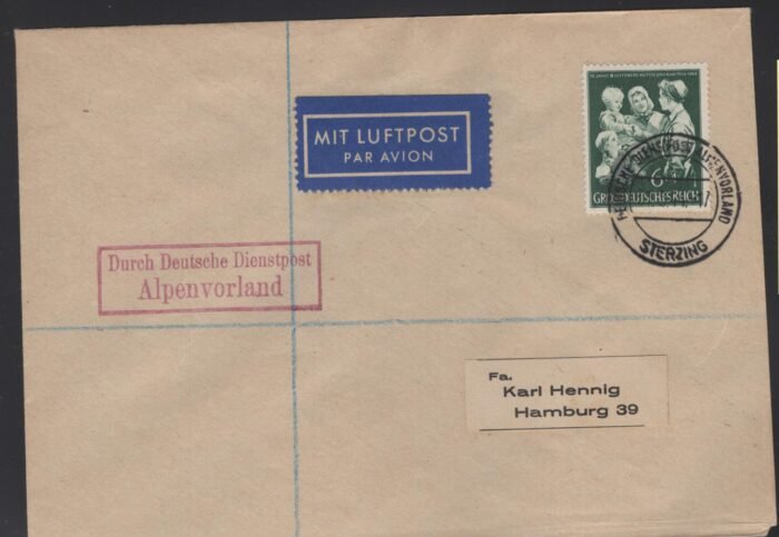 Sudetenland - Alpenvorland Dienstpost  franked with DR 870 cancelled STERZING 31.5.44 VF