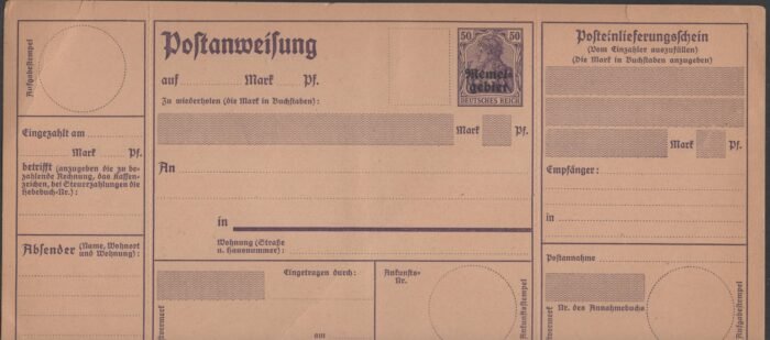 Memel Michel#: AI * postal money order VG/F