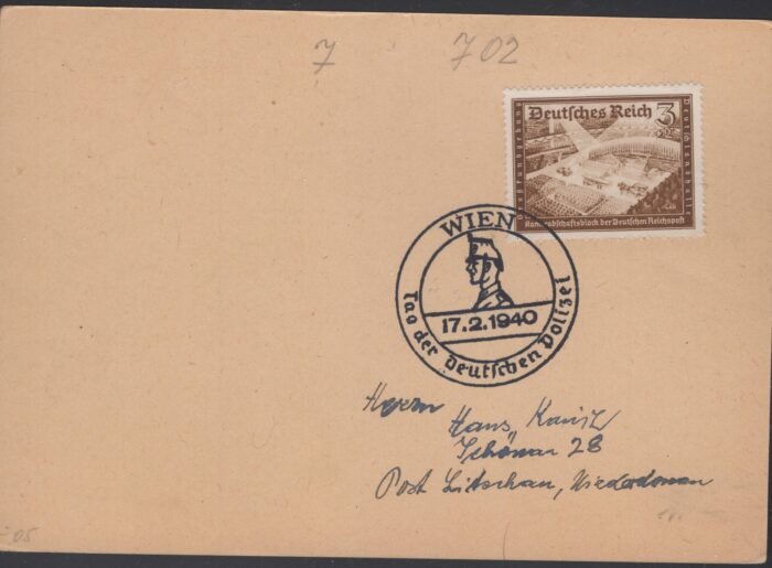 Deutsches Reich MI 702 post card 17.2.1940 Vienna special cancel VF