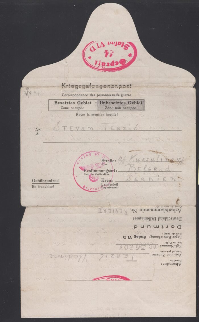Serbia POW cover Stalag V ID F/VF