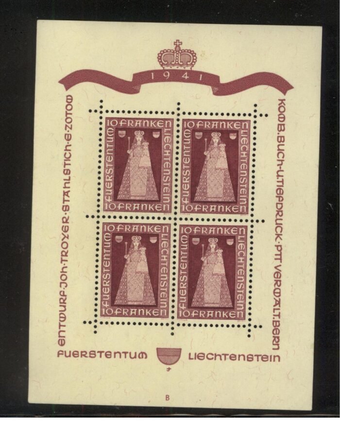Liechtenstein: Scott#: 171 var Michel#: ** VF mini sheet of 4