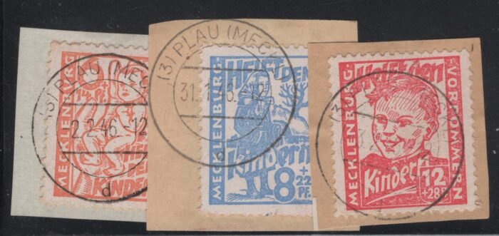 Soviet Zone Scott#: 12NB10-12 Michel#: 26-8 U on piece F/VF