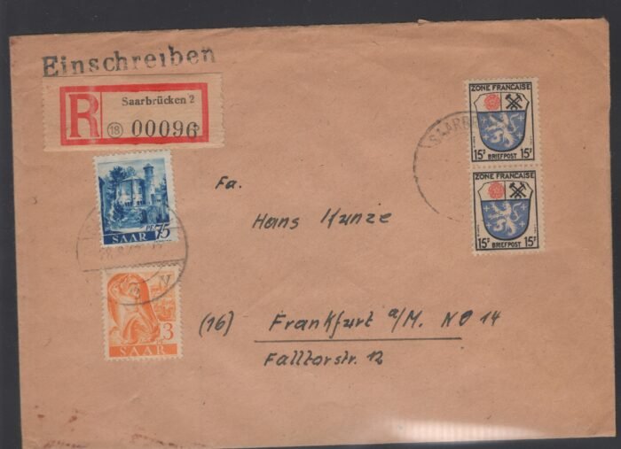 Saar MI 207z,222 French Zone 7 (2) "Saarbrucken" cancel 28 8 47