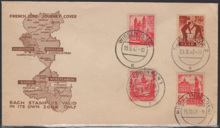 Saar MI 215z, Baden 6, R-P 8, Wuer 8 VF 4 different regional cancels cancel