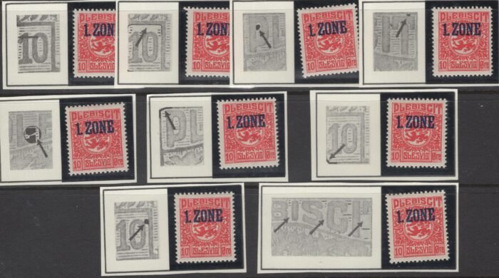 Schleswig Scott#: 18 var Michel#:   18a  nine  different plate flaws not listed in current Michel ** F/VF