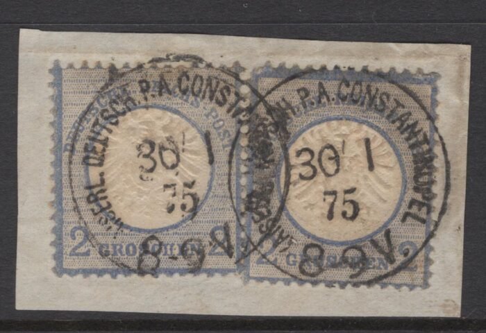 German Offices in Turkey Scott#: Michel#: V20 U F/VF forerunner pair on piece