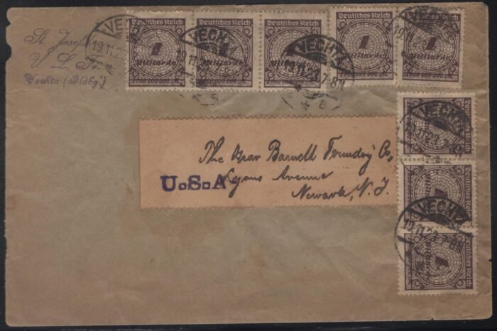 Deutsches Reich MI 325A(8) COVER Vechitz 10 11 23 F