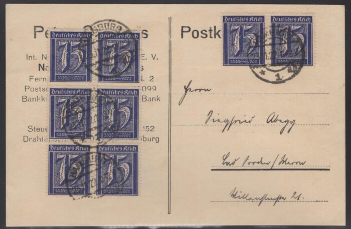 Deutsches Reich MI 185 (8) pc  HAMBURG  25 11 22 VF