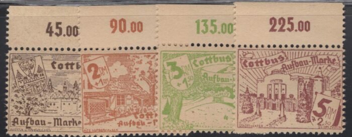 Germany Post WWII Locals Cottbus Michel#: 21w-24w ** top margins set  F/VF