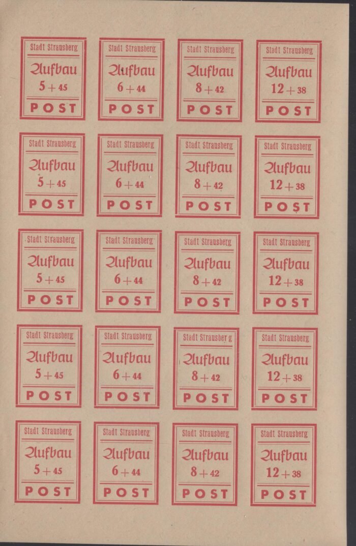 Germany Post WWII Locals Strausberg Michel#: 34B-37B** VF in complete sheet  with PF 36 III