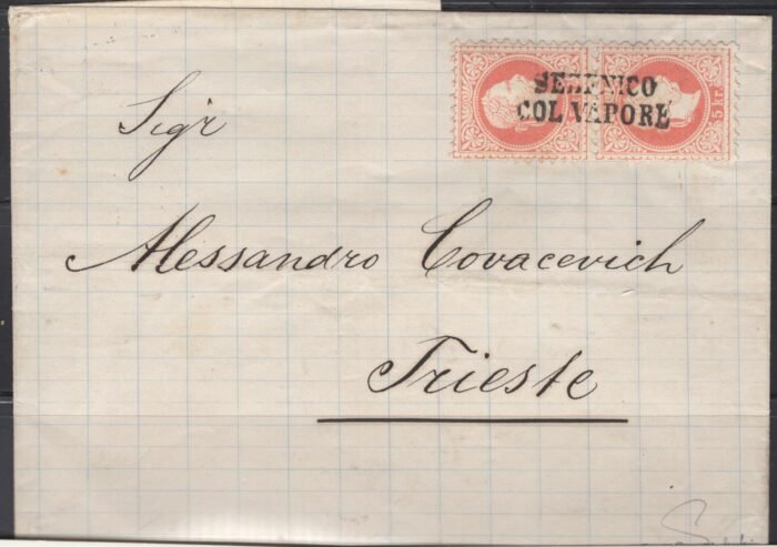Austria Michel 37 Ii VERTICAL PAIR ON FOLDED LETTER  SEBENICO COL VAPORE FOLDED LETTER VF CERTIFICATE