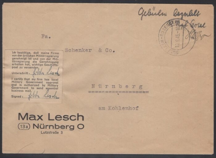 certified cover 10 9 45 gebuhr bezaht  3rd period VF