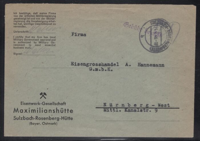 certified cover 21 1 46 gebuhr bezaht  used late VF