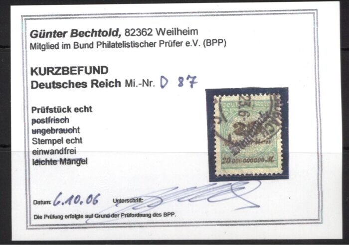 Germany Scott#: O42 Michel#: U F/VF cert