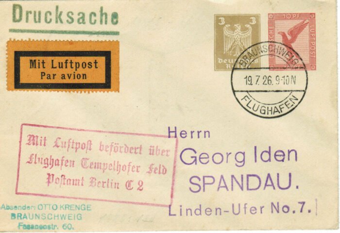 Germany Air Post cover with private franking and special airmail cancel MI 9102a VF