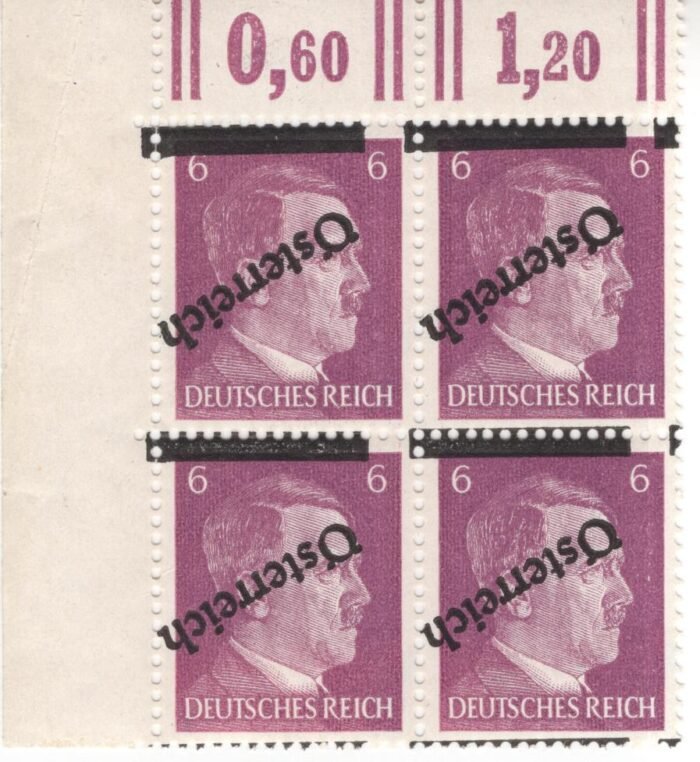 Austria: Scott#: 391 var MI 661 k top corner margin block of 4 ** VF expertized RRR