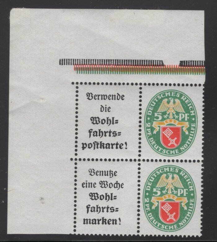Deutsches Reich W34(3) crnr block**   F/VF