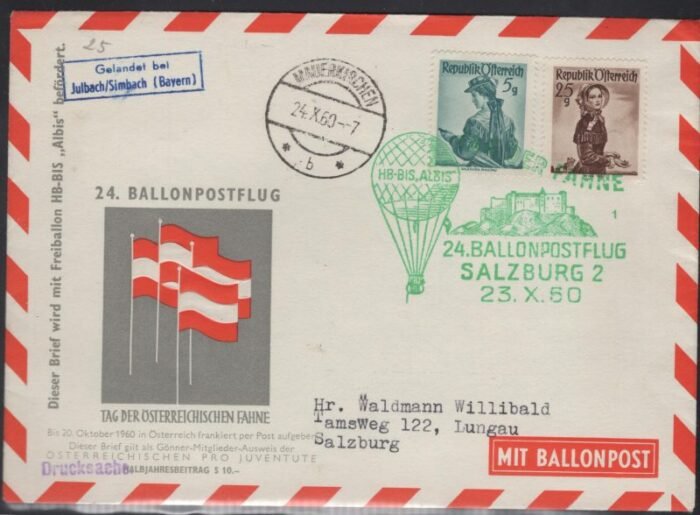 Austria ANK 5 "23 X 50"Balloonpost letter VF