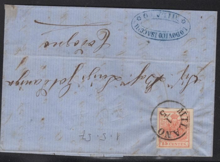 Lombardy Mi 3 folded letter"Milano" cancel F/VF
