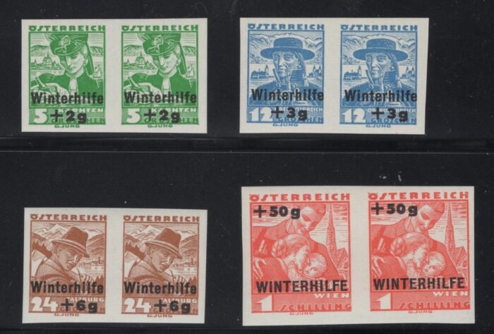 Austria: Scott# B128-31 var Michel#: 613U-616U ** horizontal imperforate pairs BF