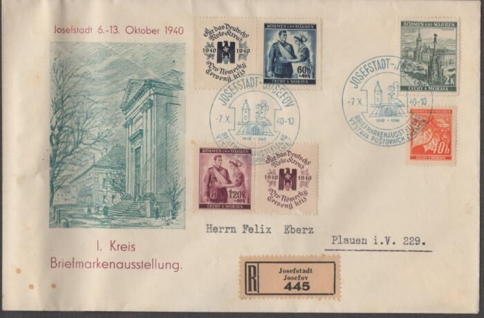 Bohemia registered cover Mi 31, 38, 53ZF-54ZF large Registered cover VF